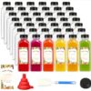 100pcs 12oz Empty Plastic Juice Bottles with Caps, Reusable Clear Bulk Beverage Containers with Label, Funnel and Brush for Juicing, Milk, Smoothie,...
